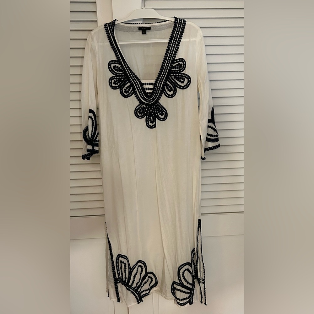 J. Crew White pool coverup with Black Detailing